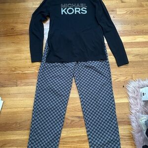 Michael Kors Black Logo Top with Gray Patterned Pajama Pants